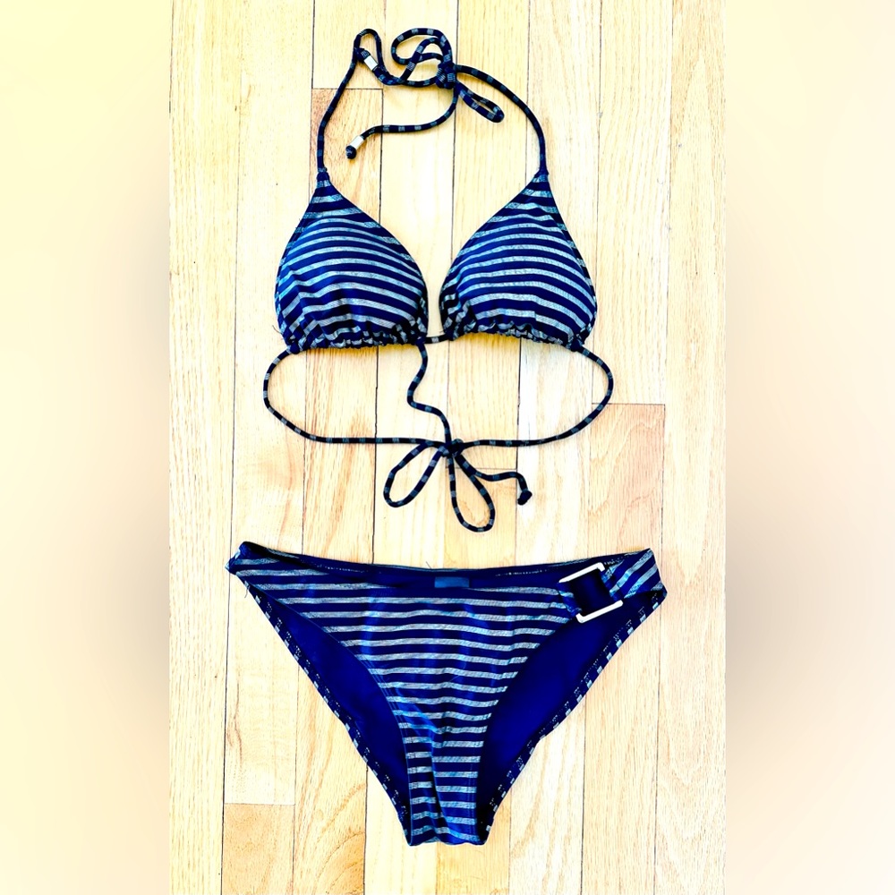 H&M 2pc Bikini striped black & gold, triangle top & classic bottom size XS